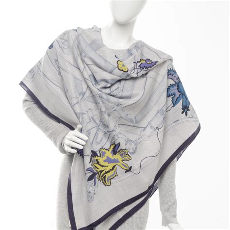 hermes cashmere silk cavalcadour shawl 140 gris chine juane marine|Hermes shawls 140 price.